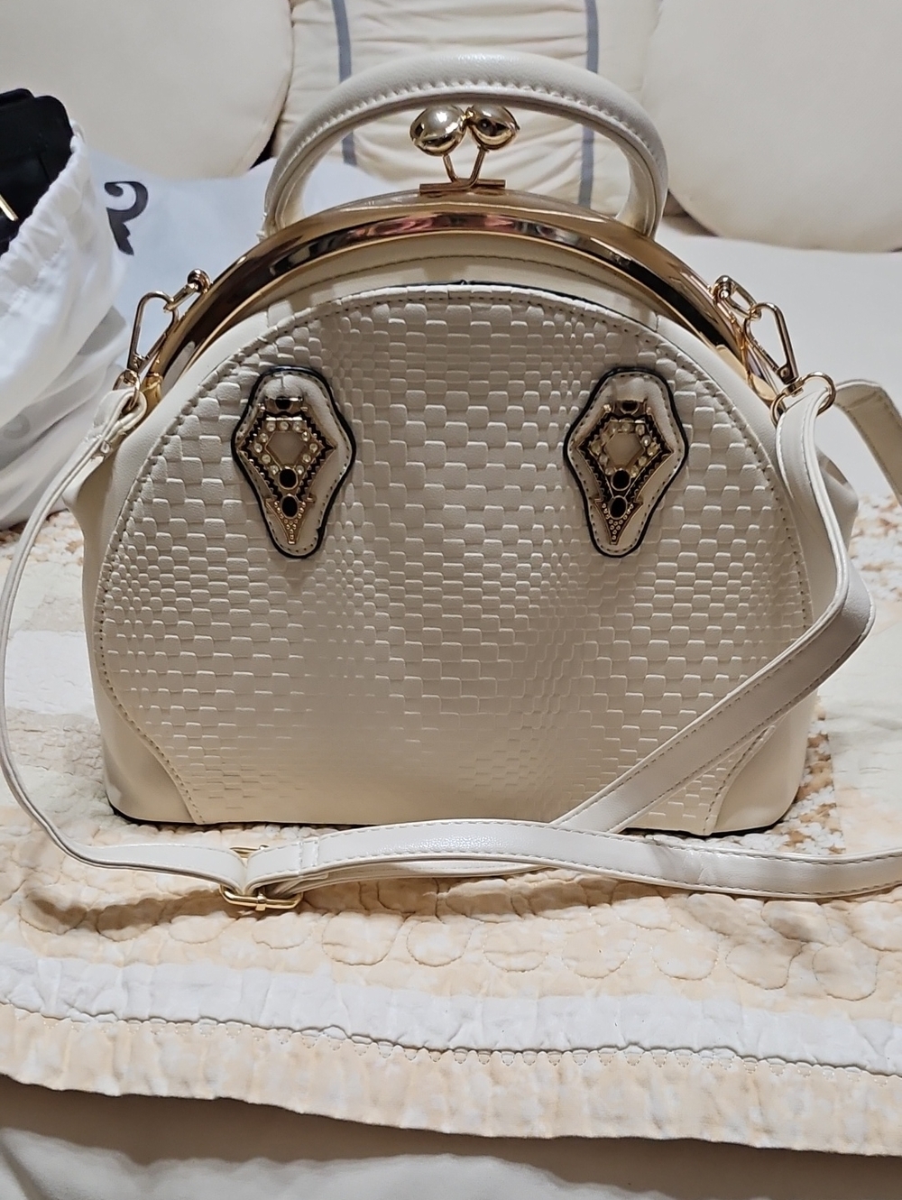 Nicole Lee Cream Embossed Satchel Handbag Rose Gold NWOT